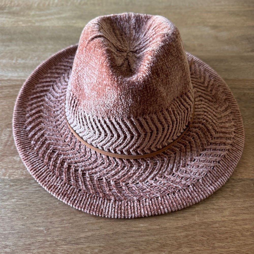 Velvet Band Panama Hat - Textured Dusty Desert Rose / Blush - Adjustable Fedora.
